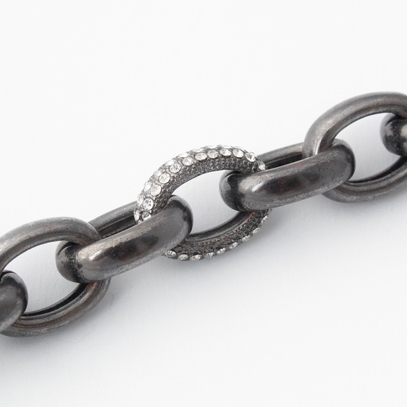 Lydell NYC Oxidized Silver Tone Link Bracelet Pavé Rhinestone Chunky Cable Chain - Picture 3 of 5